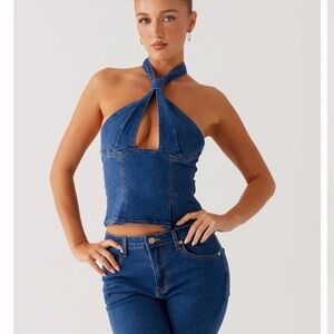 Peppermayo Blue Denim Crop Top brand new with tags size 4